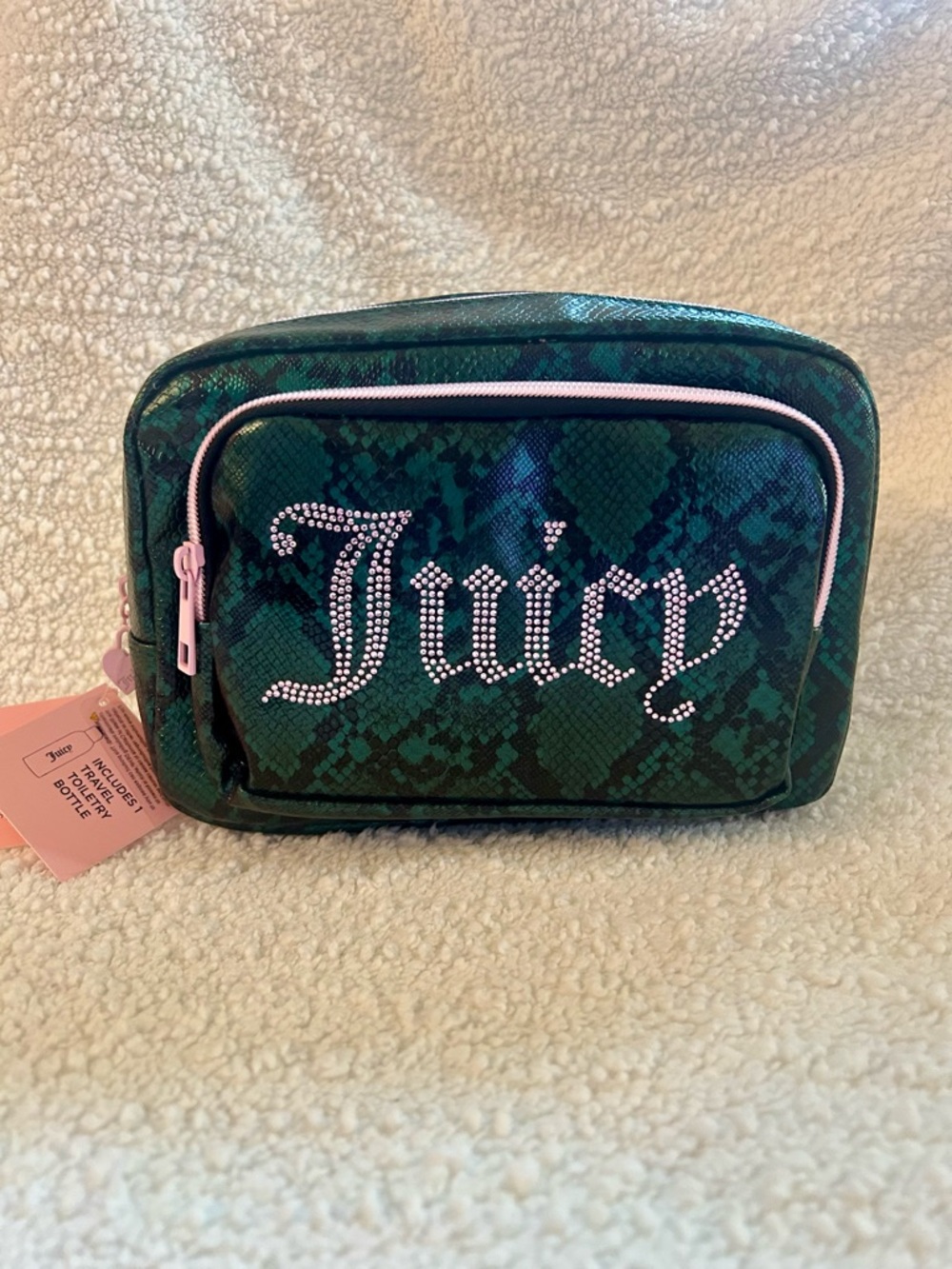 Juicy Couture Green Snakeskin Print Makeup Travel Case Cosmetic Bag y2k NWT